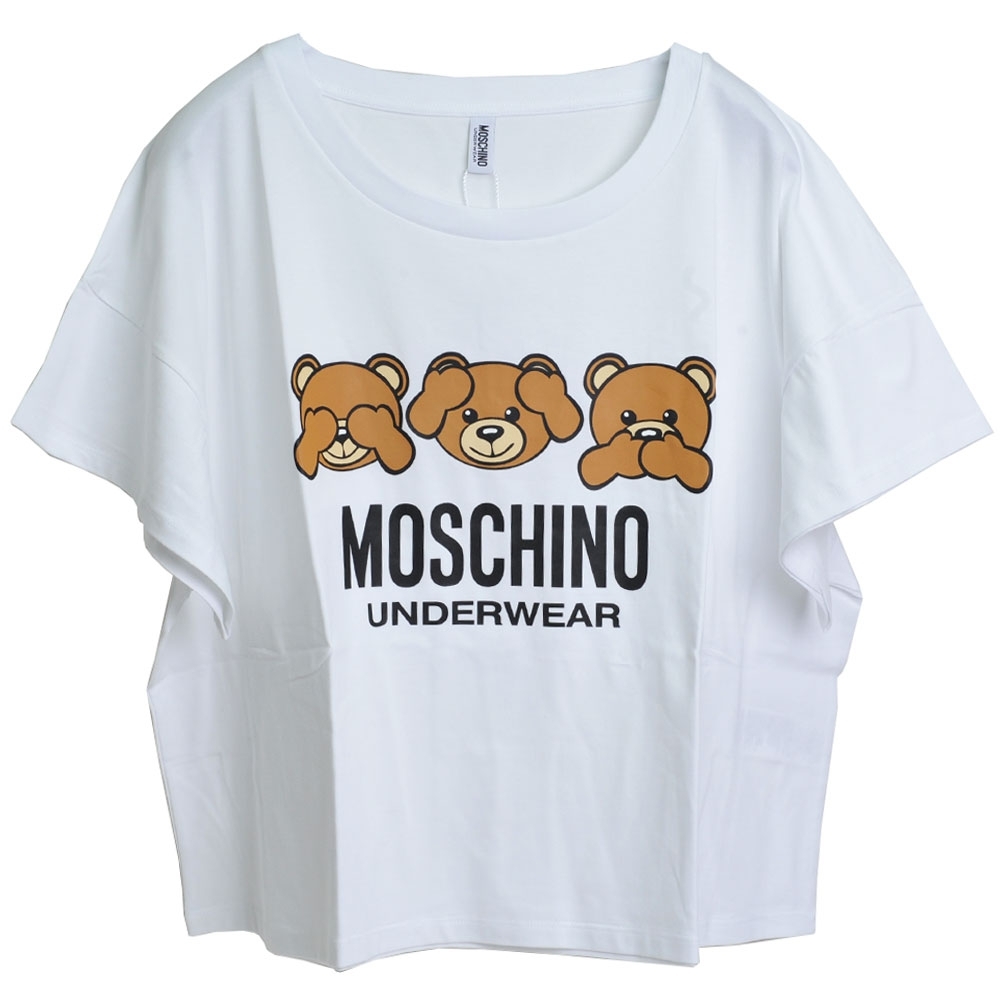 MOSCHINO 三隻TOY小熊字母LOGO圖騰100%棉質短版寬T恤(白/L)