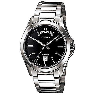 CASIO 經典復古設計指針不鏽鋼日曆腕錶 (MTP-1370D-1A1)/黑面40mm