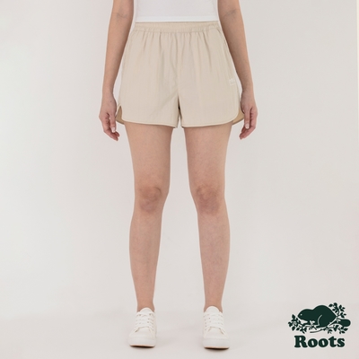 Roots女裝-舒適生活系列 簡約尼龍短褲-燕麥色