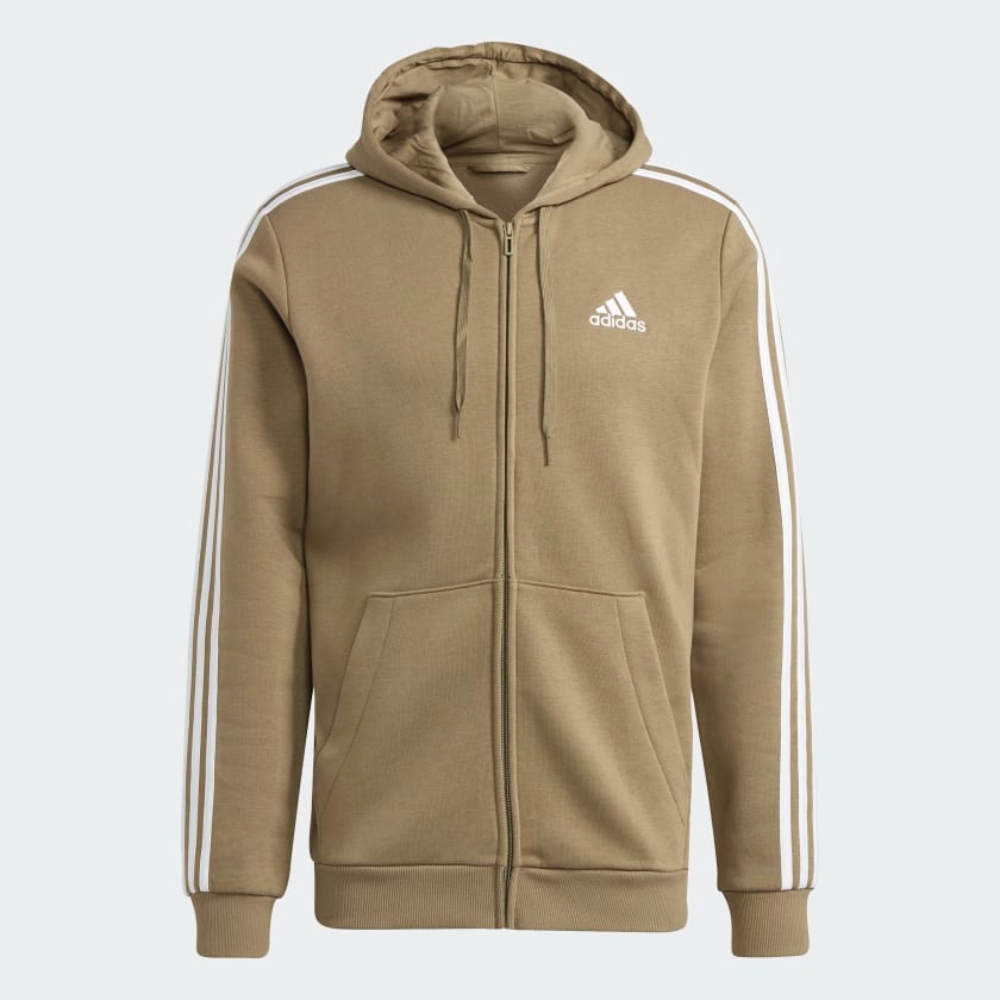 adidas 愛迪達 外套 運動 連帽外套 男款 M 3S FL FZ HD 卡其 H12169 (S1567)