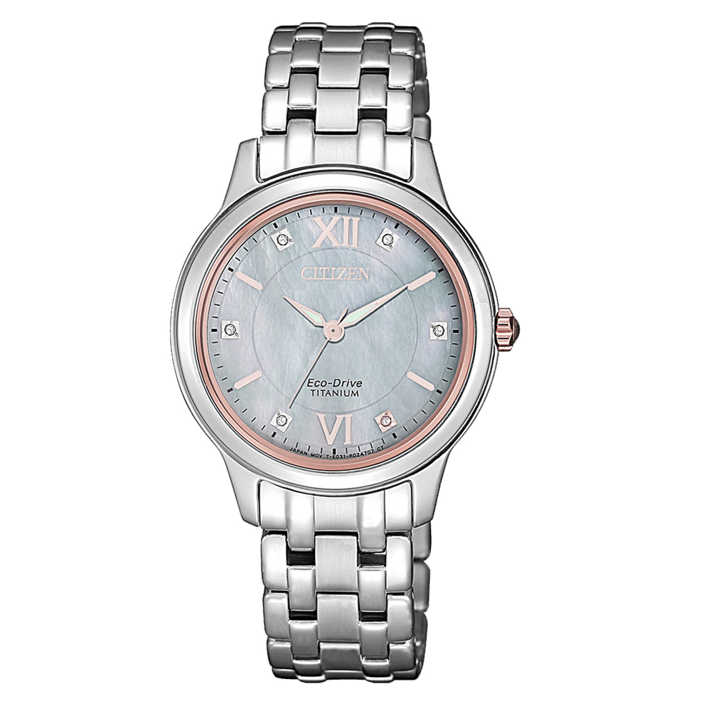 CITIZEN 晶彩綻放貝殼面女腕錶-玫瑰金框(EM0726-89Y)/30mm