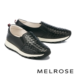 休閒鞋 MELROSE  美樂斯 率性潮感編織造型全真皮厚底休閒鞋－黑