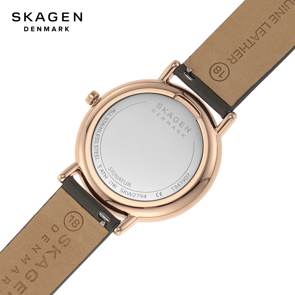 SKAGEN Signatur 經典系列優雅風格手錶灰色真皮磨砂革錶帶38MM SKW2794