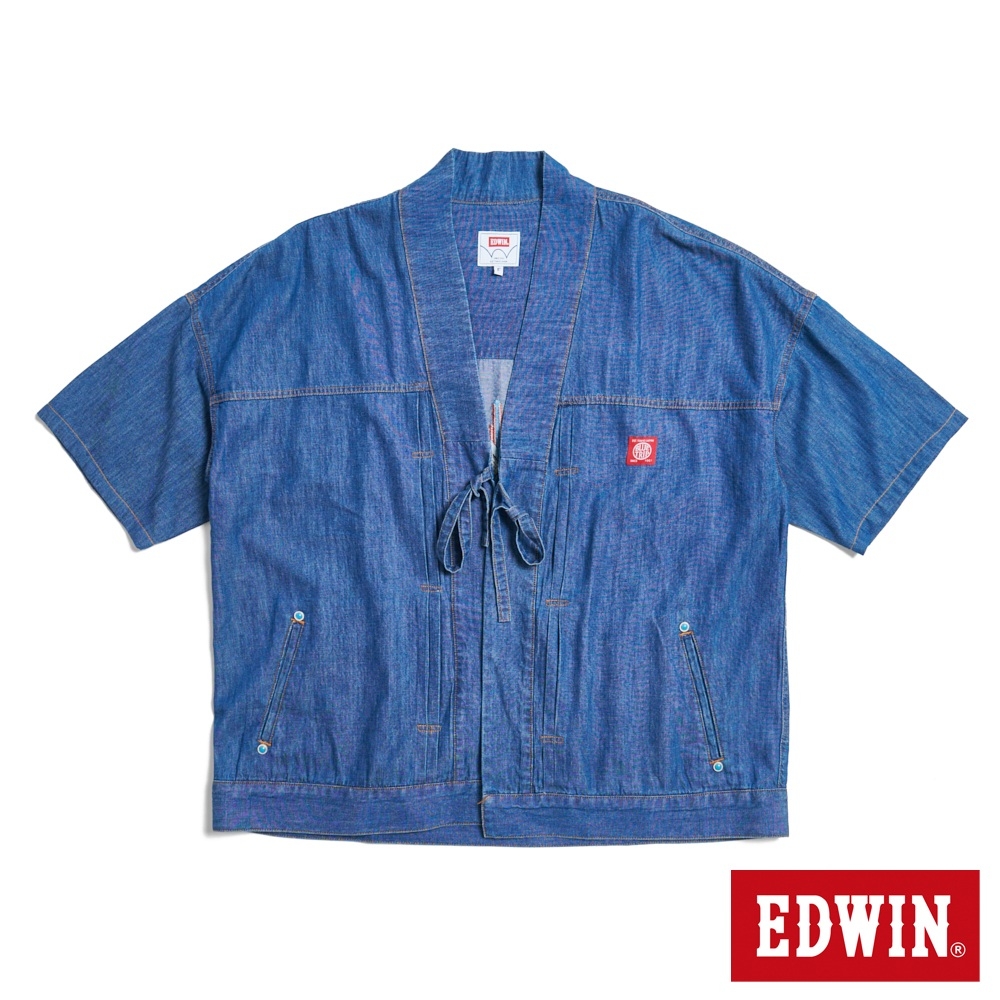 EDWIN 短袖半禪外套-男-石洗藍