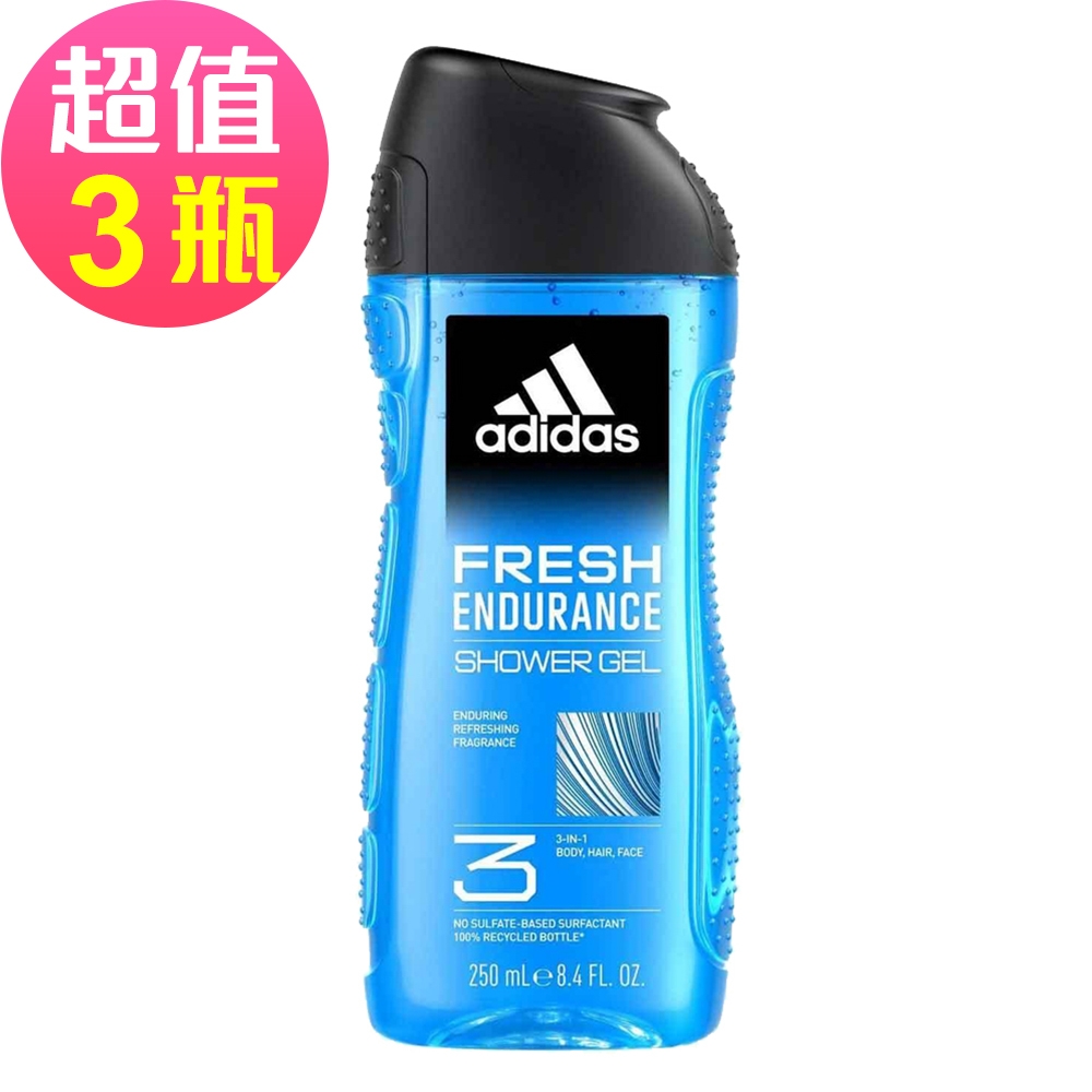 adidas愛迪達 男性三合一潔顏洗髮沐浴露(清爽長效)x3瓶組(250ml/瓶)