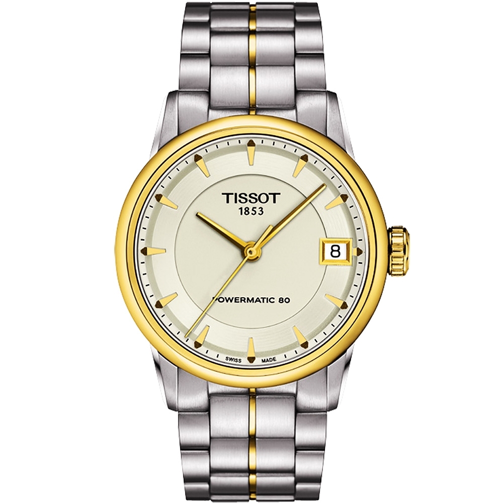 TISSOT 天梭 官方授權 T-Classic Luxury 機械腕錶-象牙白x金框/33mm T0862072226100