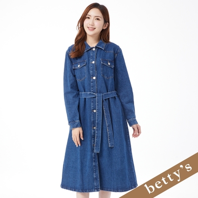 betty’s貝蒂思 直筒牛仔腰帶長袖洋裝(深藍色)