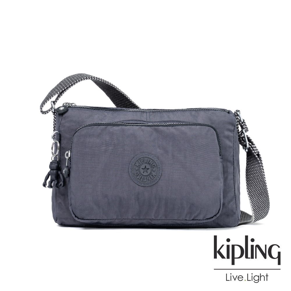 Kipling 都會簡約霧灰色前袋拉鍊側背包-RETH