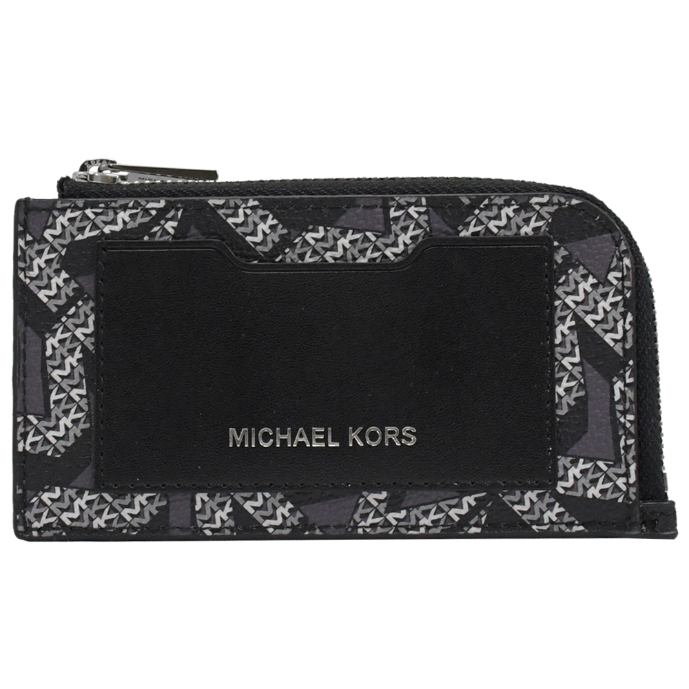 MICHAEL KORS GIFTING 新版MK印花L型拉鍊零錢包(黑/灰)