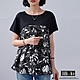 JILLI-KO 春夏時尚印花拼接雙層造型寬鬆棉質T恤- 黑/綠 product thumbnail 1