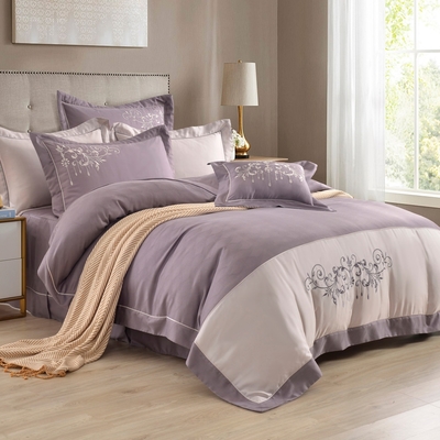 織眠家族 40支萊賽爾 緹花設計 兩用被床包組-典藏緹花-紫(加大)