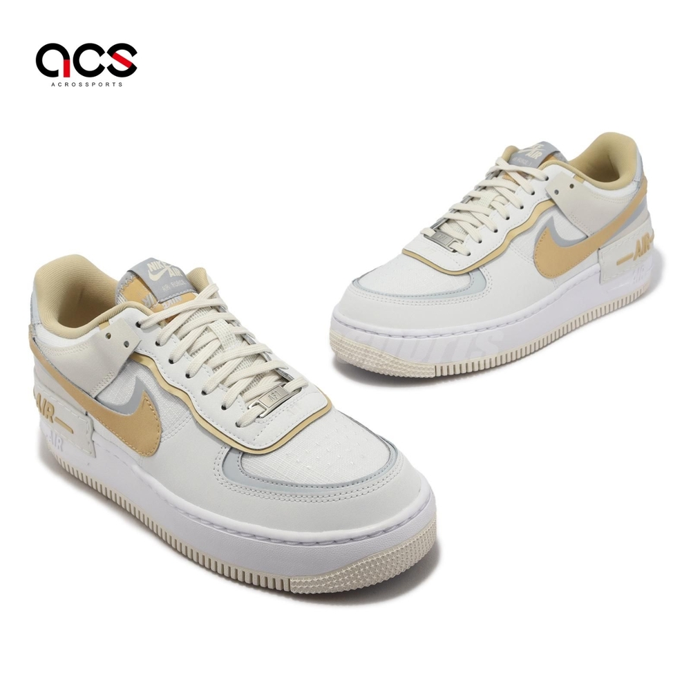 Nike 休閒鞋Wmns AF1 Shadow 女鞋白卡其奶茶拼接皮革解構雙勾DV7449