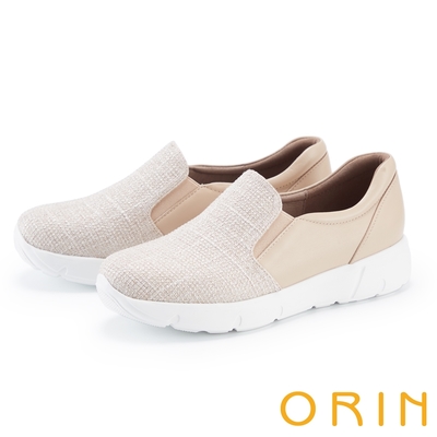 ORIN 雙材質拼接輕量舒適厚底休閒鞋 裸色