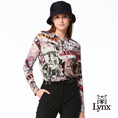 【Lynx Golf】女款合身版歐洲進口布料經典時尚印花造型開杈設計長袖POLO衫-玫粉色