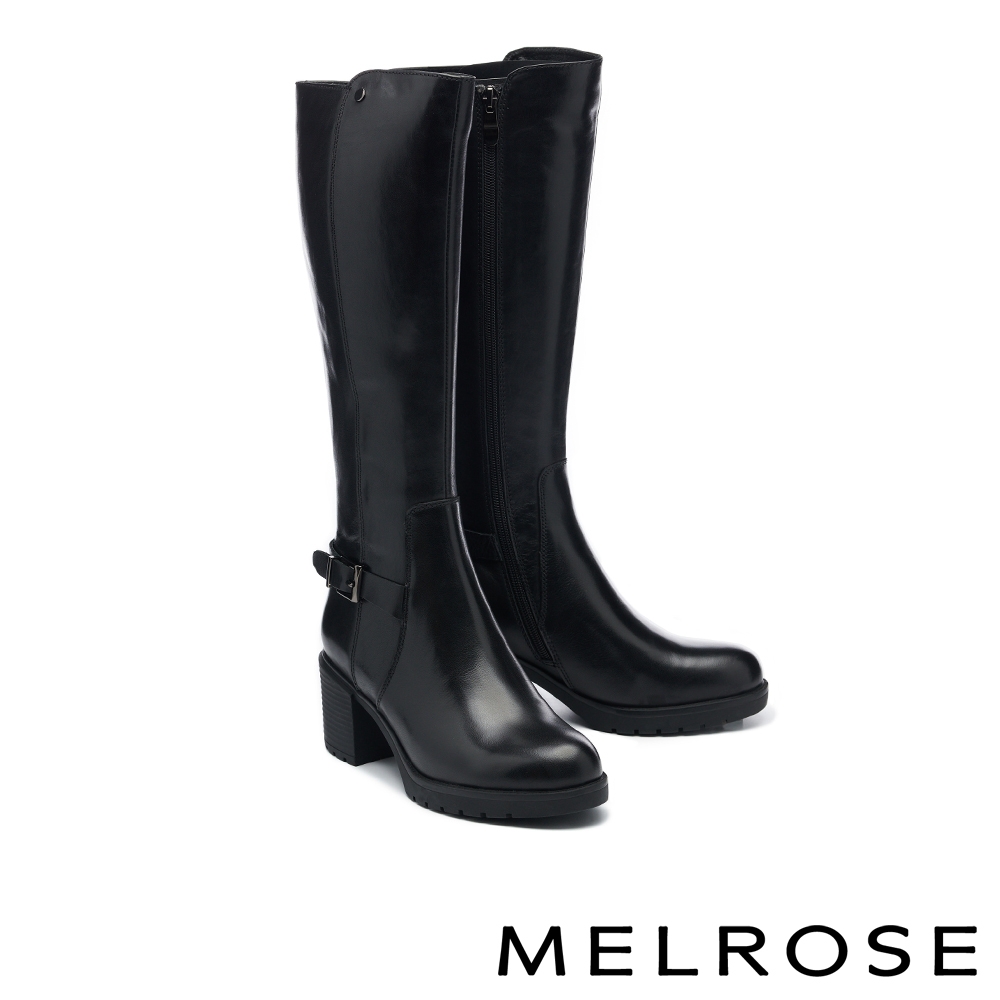 (時尚美靴)長靴 MELROSE 經典質感繫帶牛皮高跟長靴－黑