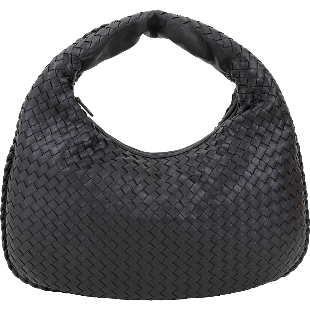 BOTTEGA VENETA Hobo 羊皮手工編織彎月包(黑色)