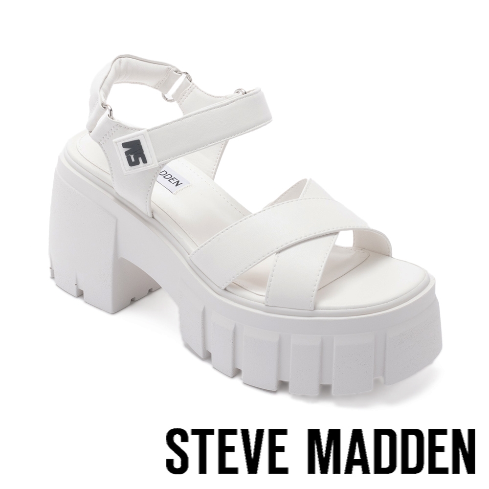 STEVE MADDEN-BREAKOUT 交叉帶厚底涼鞋-白色