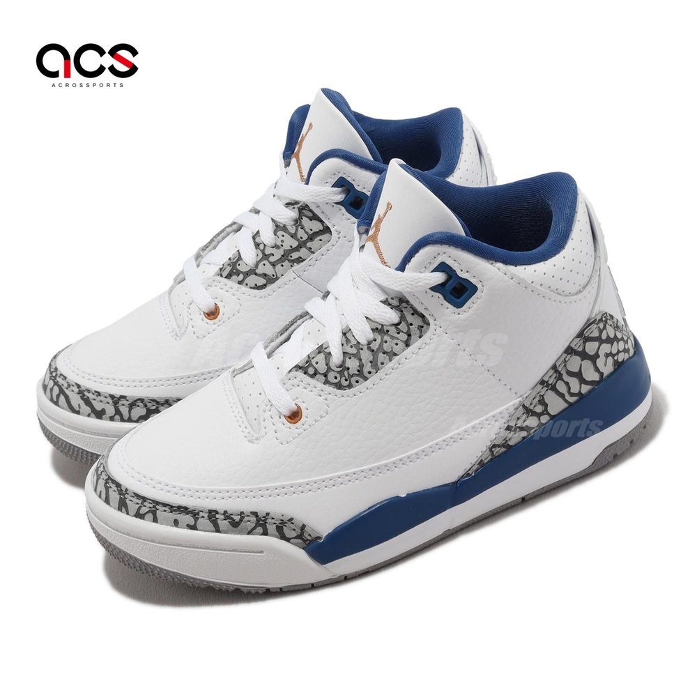 Nike 籃球鞋 Jordan 3 Retro PS 中童 童鞋 白 藍 爆裂紋 華盛頓巫師 運動鞋 DM0966-148