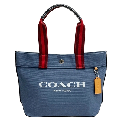 coach 字母logo帆布手提/肩背兩用托特包(小款-藍)