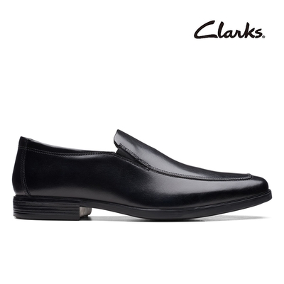 【Clarks】Howard Edge寬楦微方頭柔軟皮革正裝套入鞋 黑色(CLM62246D)