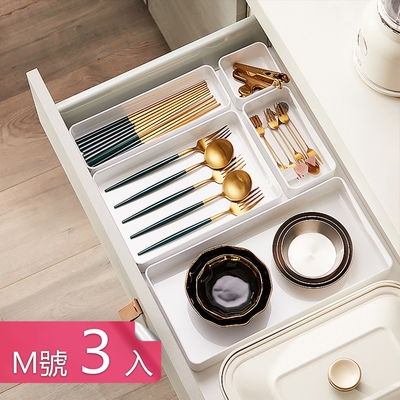 【荷生活】加厚款可疊加桌面化妝品收納盒 餐具抽屜分類盒整理盒-M號3入