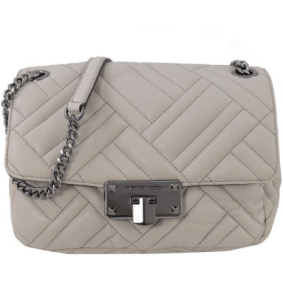 MICHAEL KORS   PEYTON 車縫格紋牛皮翻蓋斜背鍊包(灰)