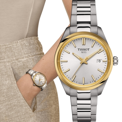 TISSOT 天梭錶 官方授權 PR 100 俐落簡約時尚女錶-T1502102103100/雙色34mm