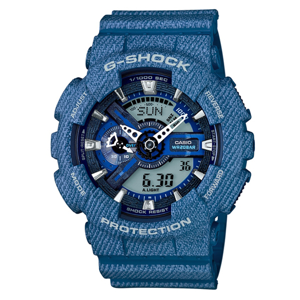 G-SHOCK 潮流街頭丹寧紋路設計時尚休閒錶(GA-110DC-2A)藍/51.2mm