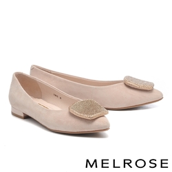 低跟鞋 MELROSE 美樂斯 璀璨時髦晶鑽方釦羊麂皮尖頭低跟鞋－粉