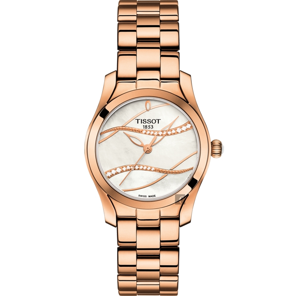 TISSOT 天梭 官方授權 T-Wave II 海浪系列心漾女錶-珍珠貝x玫塊金/30mm T1122103311100