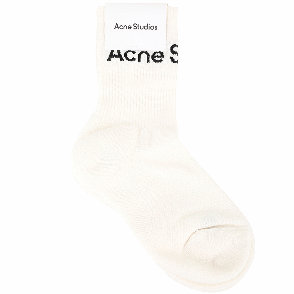 Acne Studios 字母徽標羅紋棉混紡中筒襪(白色)