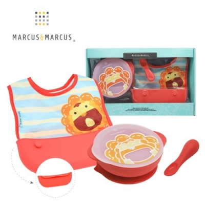 【MARCUS&MARCUS】動物樂園自主用餐學習禮盒組-獅子(紅)