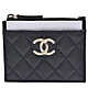 CHANEL 經典羅紋雙C LOGO菱格粒紋牛皮賽車格內襯萬用卡夾/零錢包(黑色) product thumbnail 1