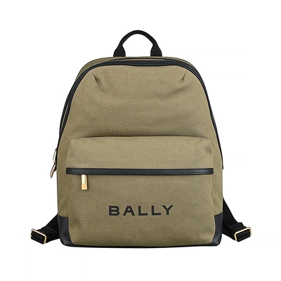 BALLY Bar字母LOGO帆布拼接牛皮後背包(卡其綠)