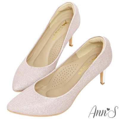 Ann’S輕甜姿色-細閃亮片電鍍細跟尖頭婚鞋-7.5cm-粉(版型偏小)