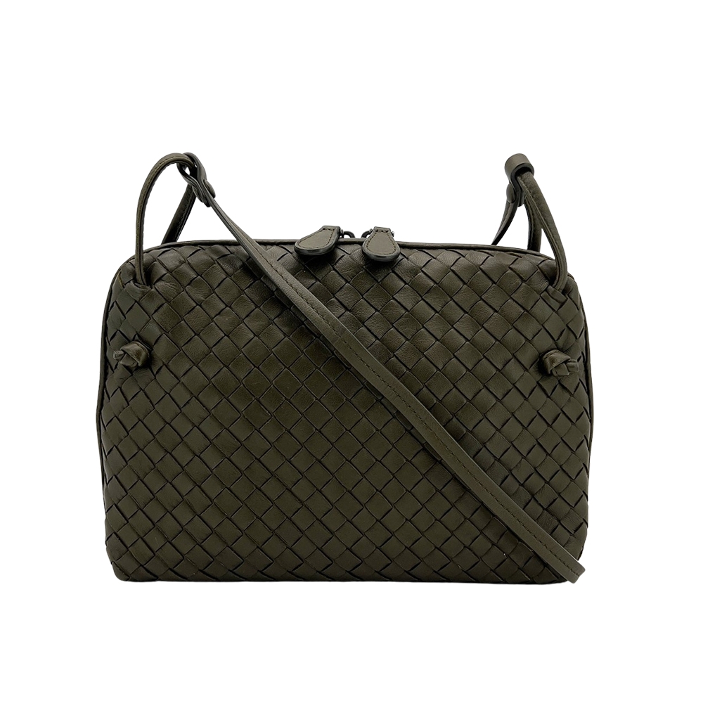 二手品 Bottega Veneta 經典編織羊皮斜背包(橄欖綠)