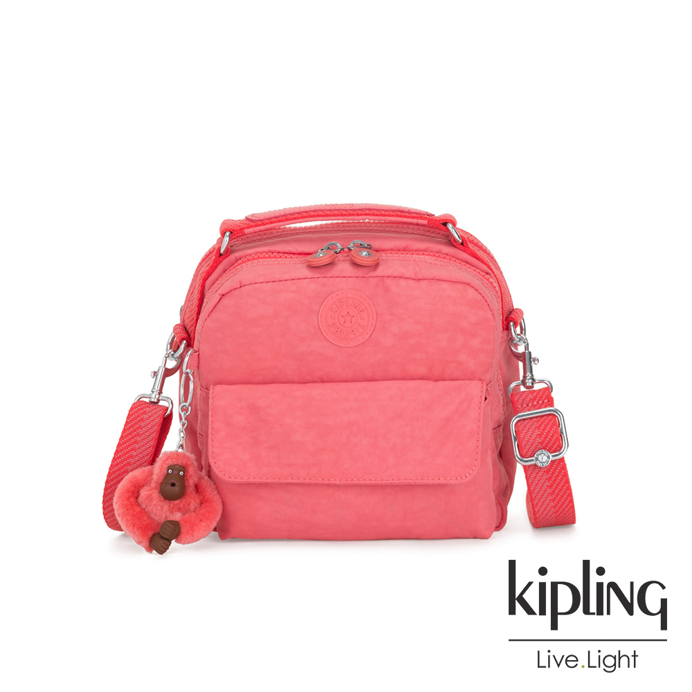 Kipling 甜美蜜桃橘素面兩用側背後背包-CANDY