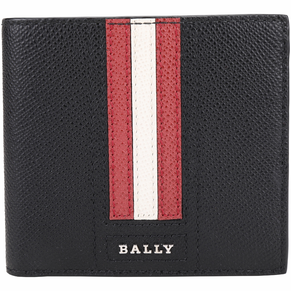BALLY TRASAI 經典紅白條紋八卡對折短夾(黑色)