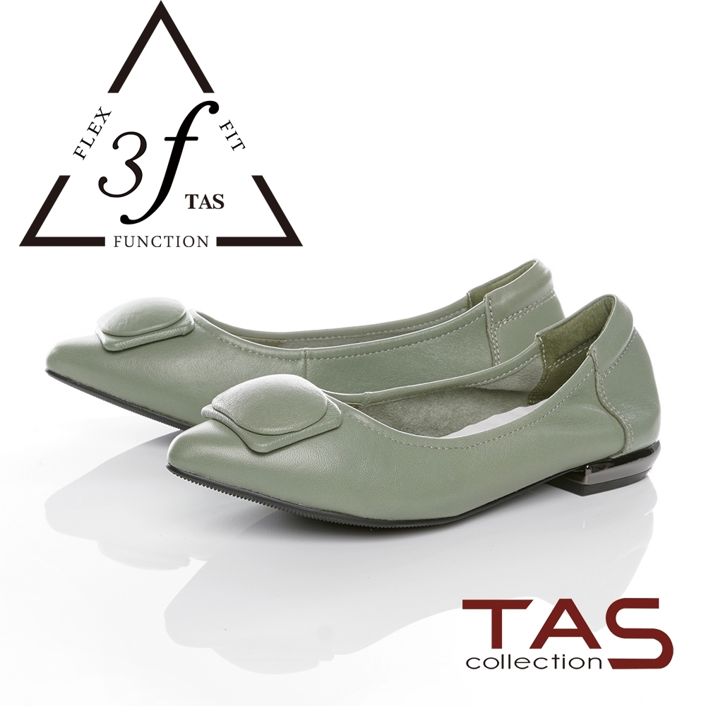 TAS幾何包釦羊皮娃娃鞋-湖水綠