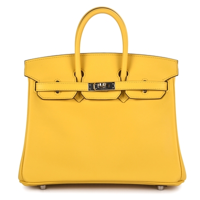 HERMES BIRKIN 25cm Swift 牛皮銀扣手提柏金包-向日葵黃