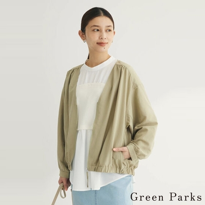 Green Parks 抓褶設計V領拉鍊夾克