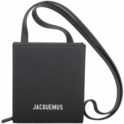 JACQUEMUS Le Gadjo 字母標誌肩背掛頸卡片夾/皮夾(黑色)