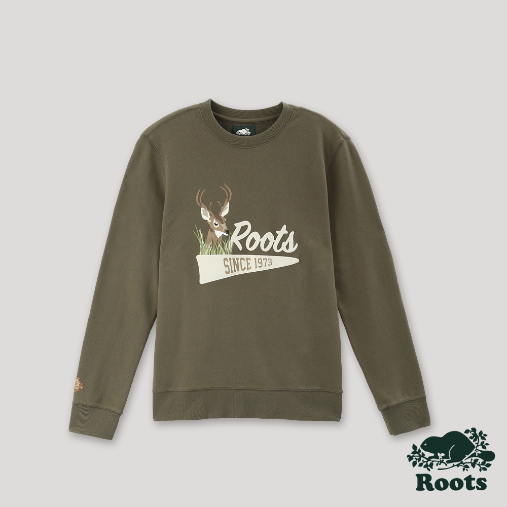 Roots 男裝-經典傳承系列 動物圓領上衣-深綠色