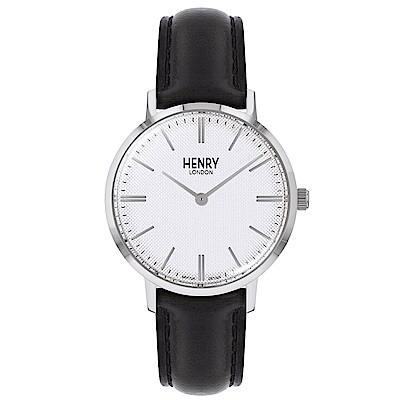Henry London 英式簡約真皮手錶-白X黑/34mm