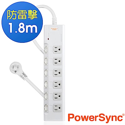 群加 Powersync 防雷擊6開6插耐燃尿素材質/1.8m(PWS-EMS6618)