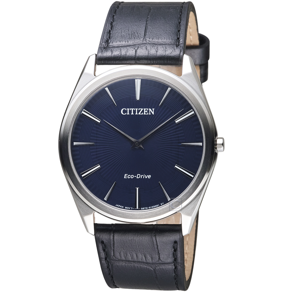 星辰 CITIZEN 低斂紋飾光動能超薄腕錶(AR3070-04L)-藍色