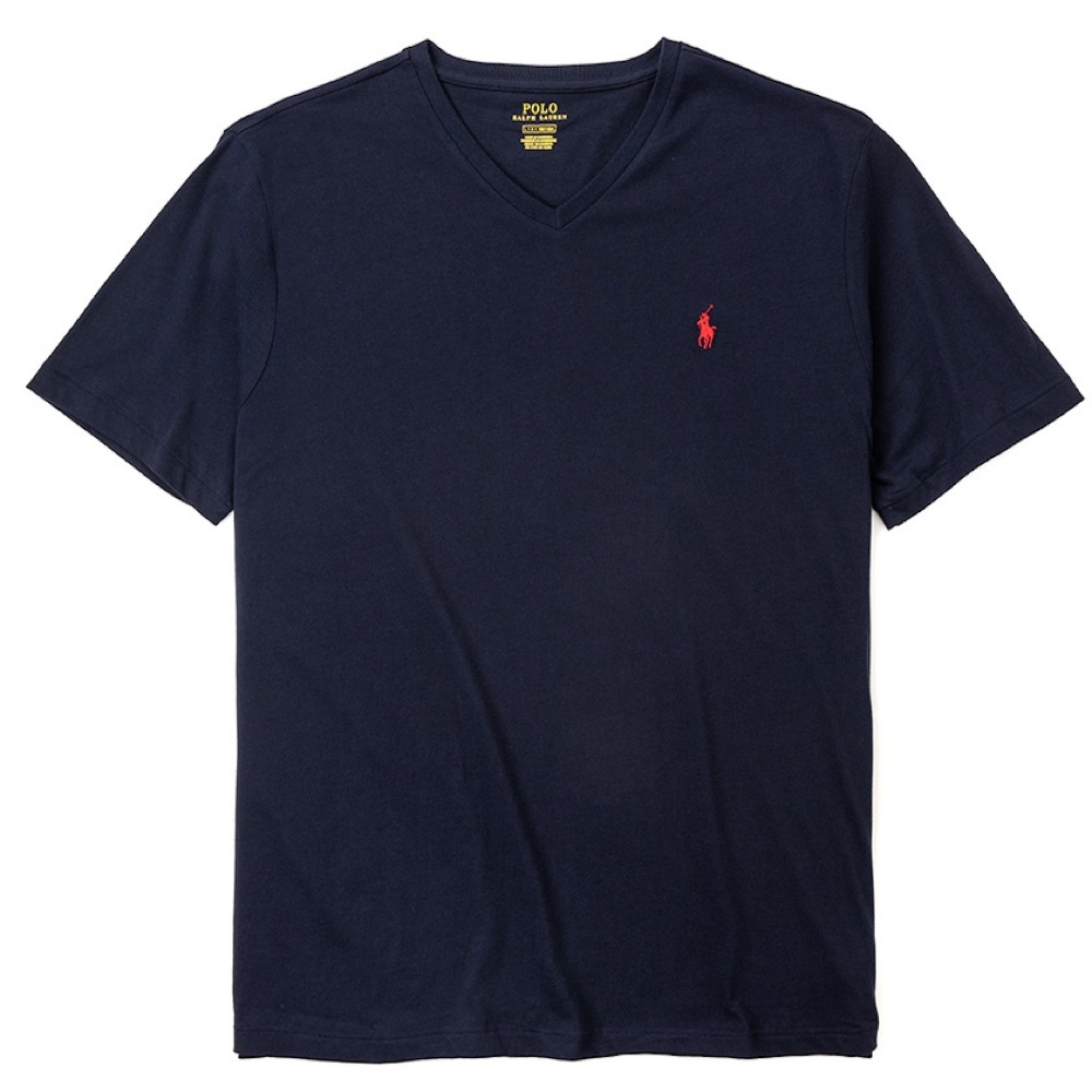 Polo Ralph Lauren 經典刺繡小馬V領素面短袖T恤(男)-深藍色