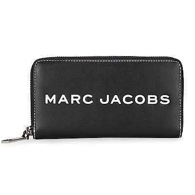 MARC JACOBS 簡約LOGO字樣條碼圖案牛皮拉鍊長夾-黑