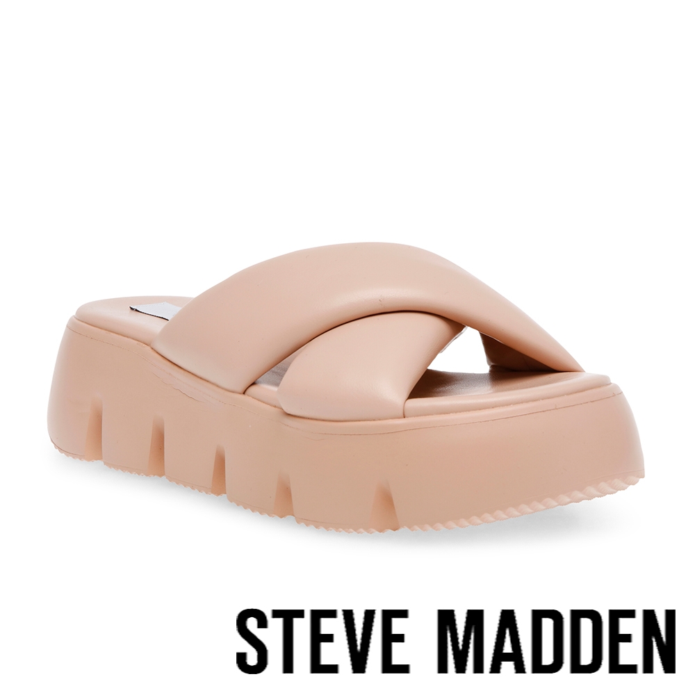 STEVE MADDEN-BROADCAST 雲朵交叉帶厚底拖鞋-米色