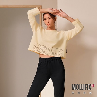 Mollifix 瑪莉菲絲 經典LOGO短版長袖上衣 (米) 暢貨出清、瑜珈服、瑜珈上衣、長T恤、運動服